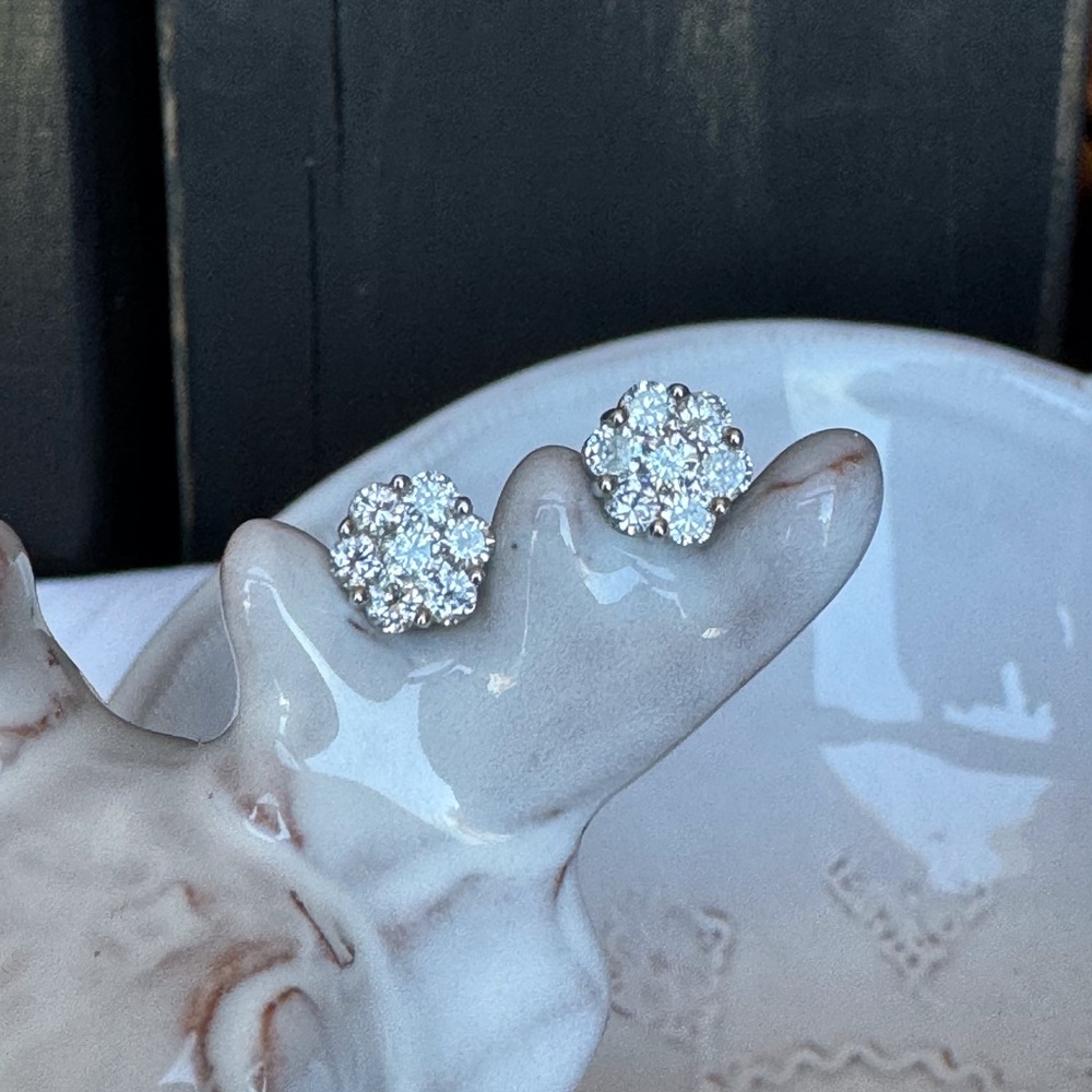 18KWG Tension Set Diamond Cluster Stud Earrings